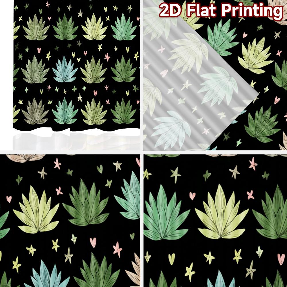 2D FLAT PRINTING 2pcs Curtains (Without Rod) Green Plants and Stars Ramadan Festival Minimalist Curtains Versatile Durable