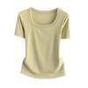 Plus Size Women Square Neck Short Sleeve Tee Ribbed Standard Shoulder Slim Summer Top
