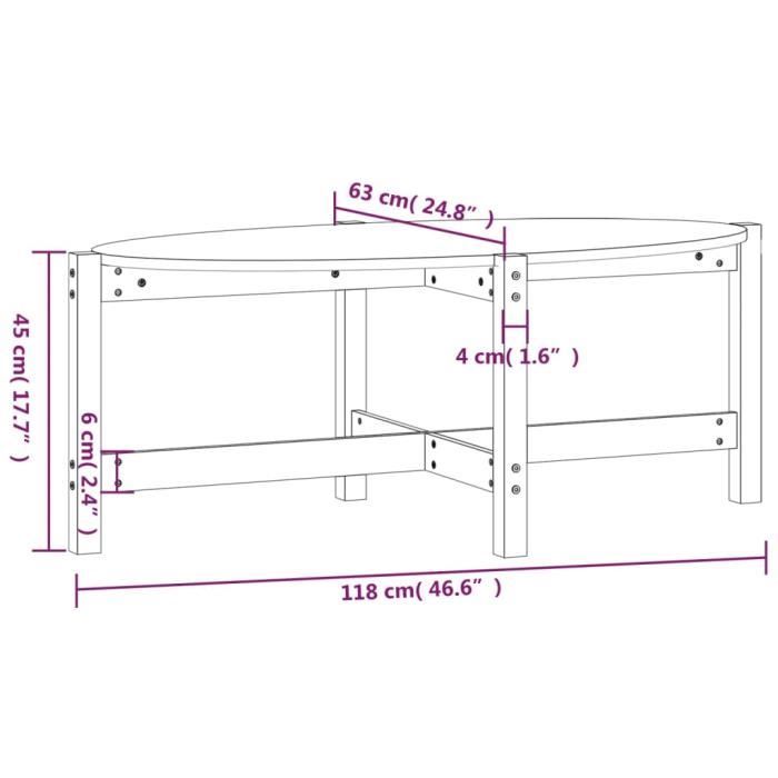 VidaXL Table basse Noir 118x63x45 cm Bois massif de pin 822321