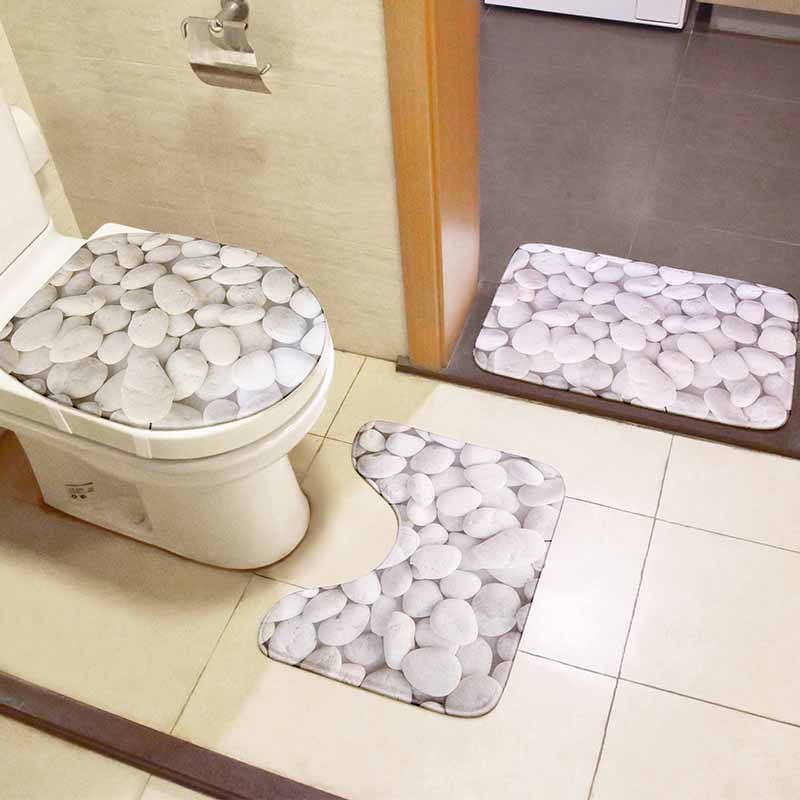 

Булыжник для ванной комнаты, комплект из 3 предметов, чехол для сиденья унитаза, коврик, фланелевый нескользящий ковер, высококачественный коврик для украшения душевой комнаты, набор тапете