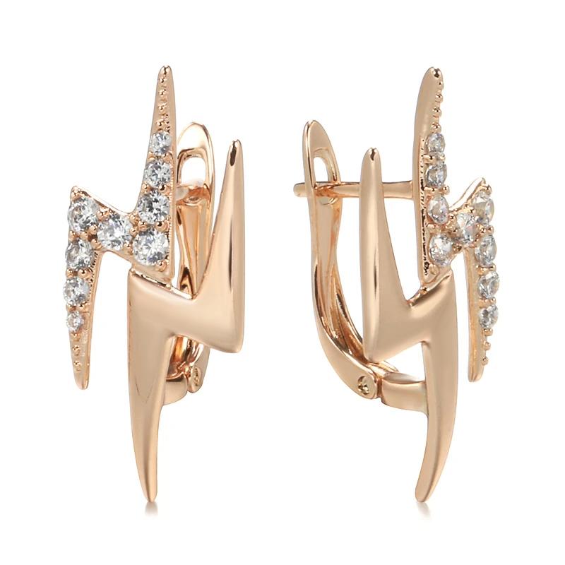 

Серьги-капли минималистичного стиля цвета розового золота для женщин, модные аксессуары с натуральным цирконом в виде молнии для повседневной носки