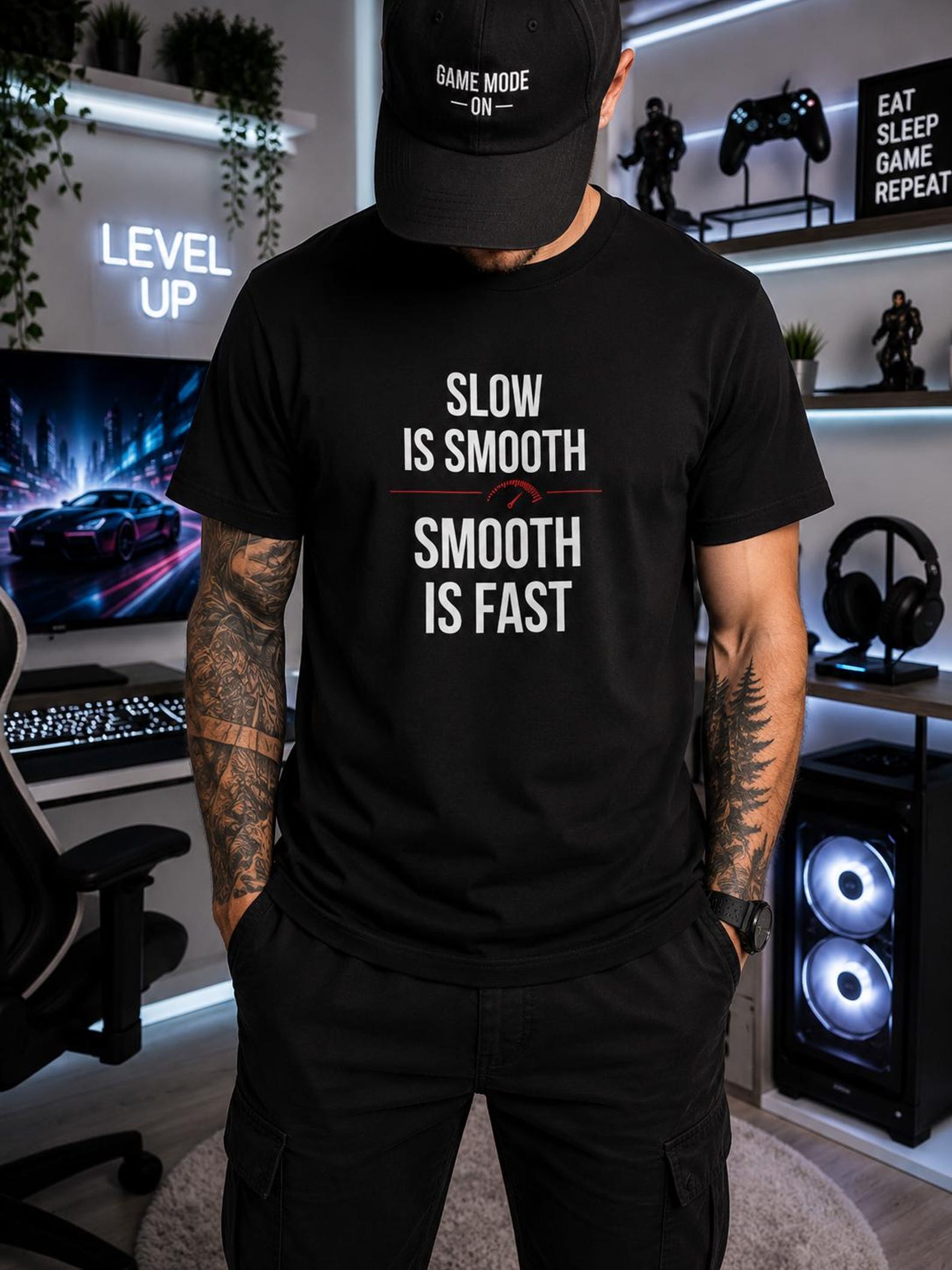 Slow Is Smooth – Motto T-Shirt, Deliberate Work Tee, Soft Cotton Print 4XL