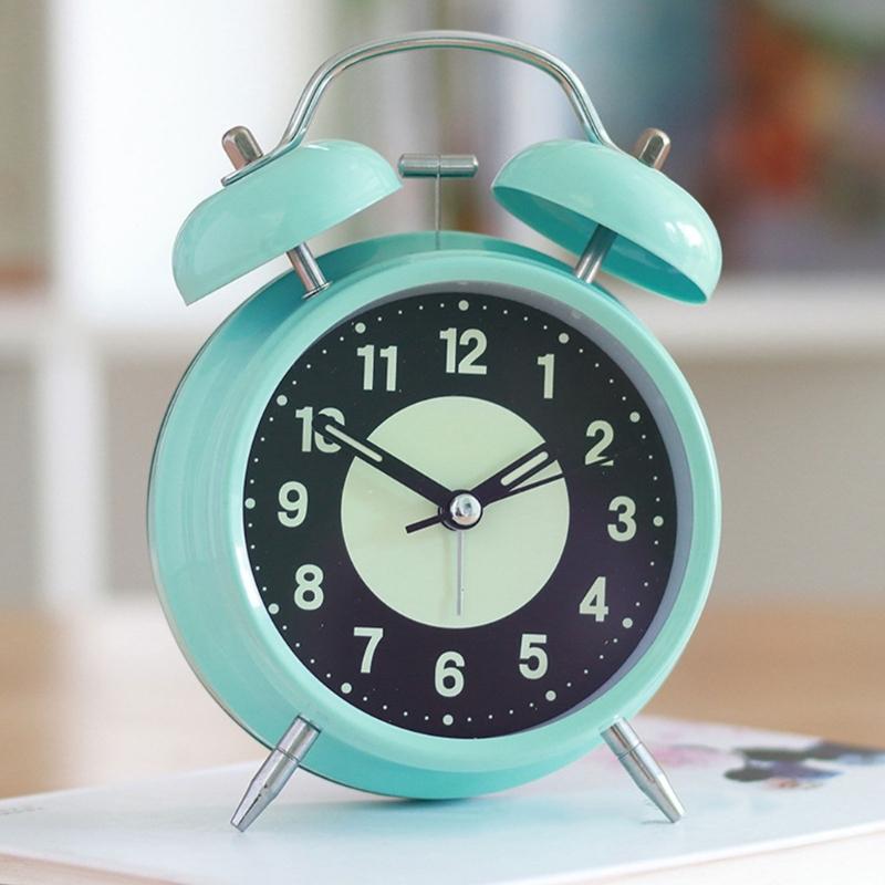 Classical Double Bells Metal Alarm Clock Quiet Nonticking Bright Night Lamp Dials Bedroom Clock for Heavy Sleepers