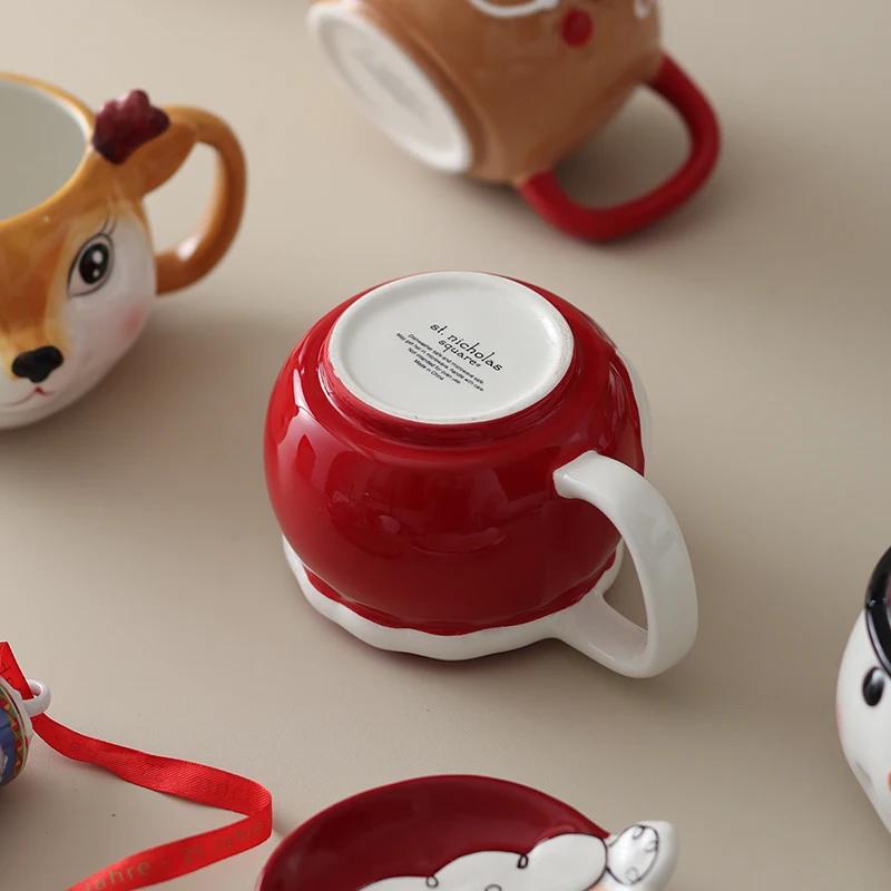 Elk Santa Claus Coffee Drink Mug Ceramic Stacked Cups Cute Cartoon Snowman Mugs Gingerbread Man Small Holiday Gifts