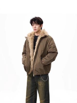 Unisex American Retro Mountain Eagle Fur Collar Cotton Flight Jacket - 2025 Winter Collection