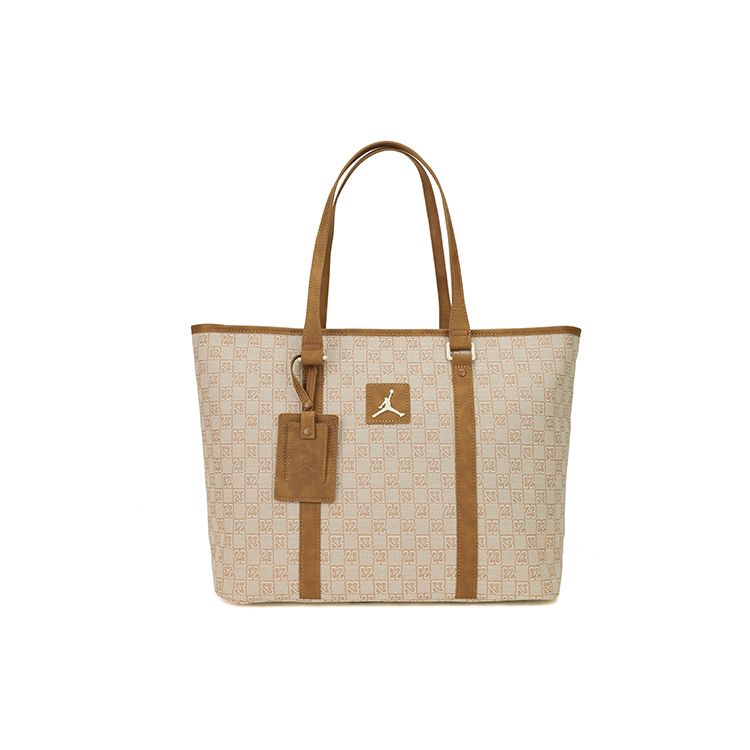 Jordan Letter Print Zipper Closure Polyester Tote Bag Shopping Bag Handheld Shoulder Bag Unisex Tote Bags Brown JD2413022AD001 Brown