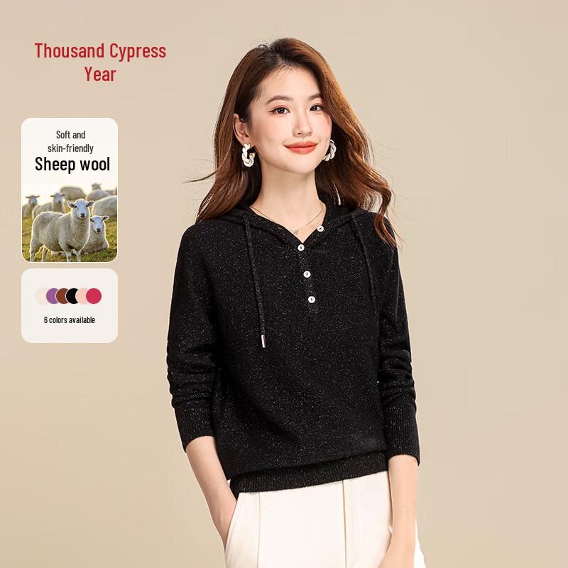 

Qianbainian Женский свитер с капюшоном из 100% шерсти с мерцающим эффектом XL