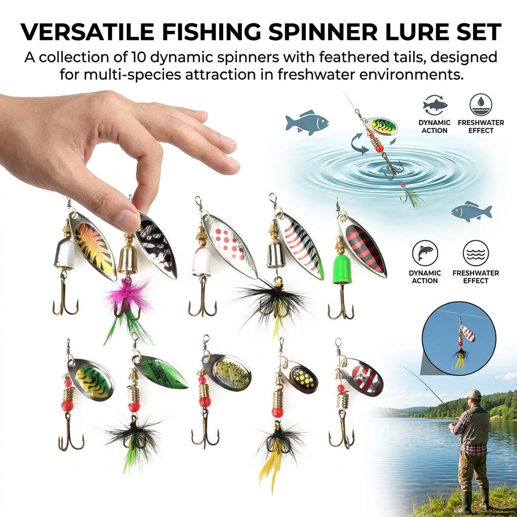 10Pcs Rotary Spinner Lure Kit Metal Composite Durable And Attractive For Freshwater Saltwater Fishing