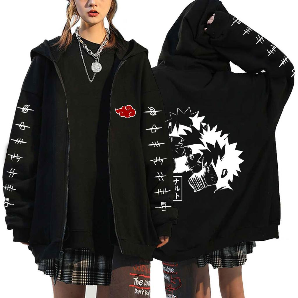 Japon Anime Sweats à capuche automne automne hommes manteaux vestes sweats dessin animé imprimé Uchiha Sasuke Manga fermeture éclair sweats à capuche Cardigan Streetwear Zip Up hauts