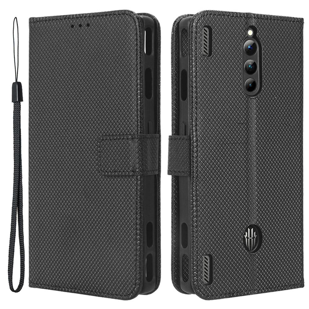 

Для ZTE nubia Red Magic 8 Pro+ 5G/Red Magic 8 Pro 5G Чехол-подставка из ПУ кожи с ромбовидной текстурой, откидной кошелек-чехол для телефона Black