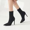 Socks Boots Knitted Short Boots Women's Boots Autumn and Winter Thin Heel Elastic Boots Black High Heels Socks Boots Show Legs Long Thin Boots