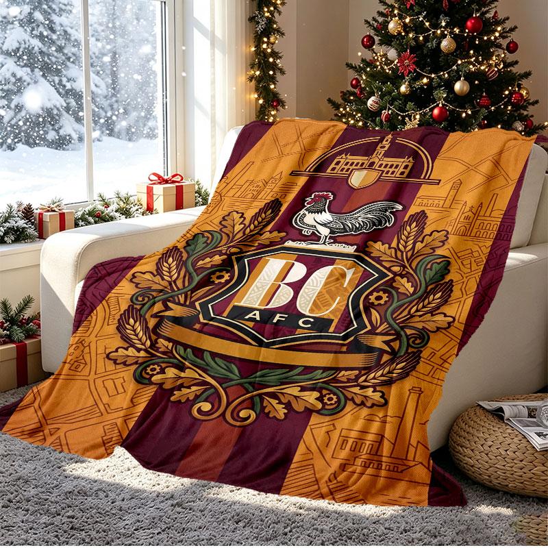 Bradford City AFC Pattern Blanket for Home Decoration, Bed, Sofa, Car Travel, Camping, Suitable for All Seasons, Birthday Christmas Gift