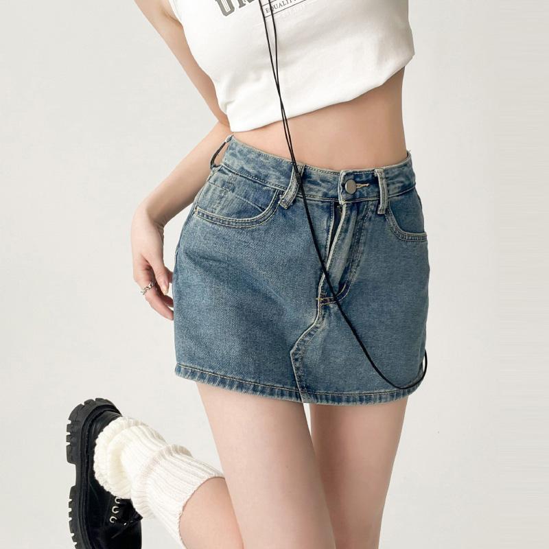 Džínová sukně s vysokým pasem A-line Ženy Summer Spice Girl Krátká sukně v retro stylu Retro Modré Boty Y2k Oblečení Korejský styl