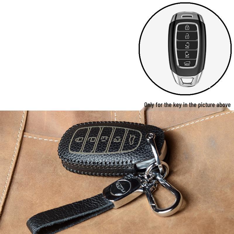 Genuine Leather Key Case for Hyundai Models: Elantra, Santa Fe, Ix35, Verna, Mistra, Lafesta, and Sonata