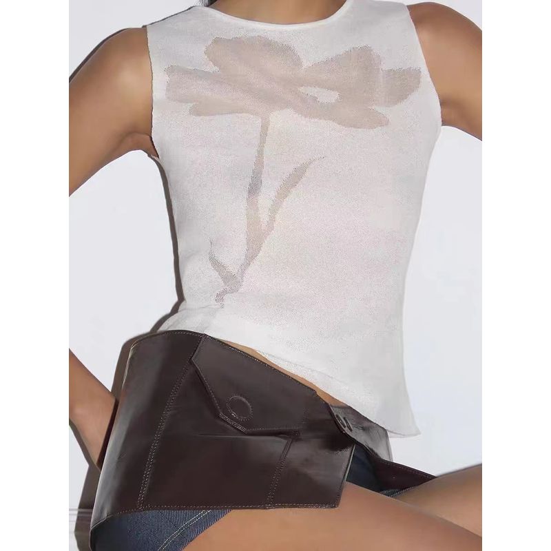 Paloma Wool Spain 24 New Retro Digital Jacquard Perspective Flower T-shirt Sleeveless Vest Women Summer
