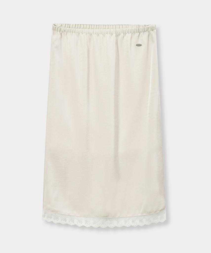 Yujen Satin Lace Midi Skirt_Ivory