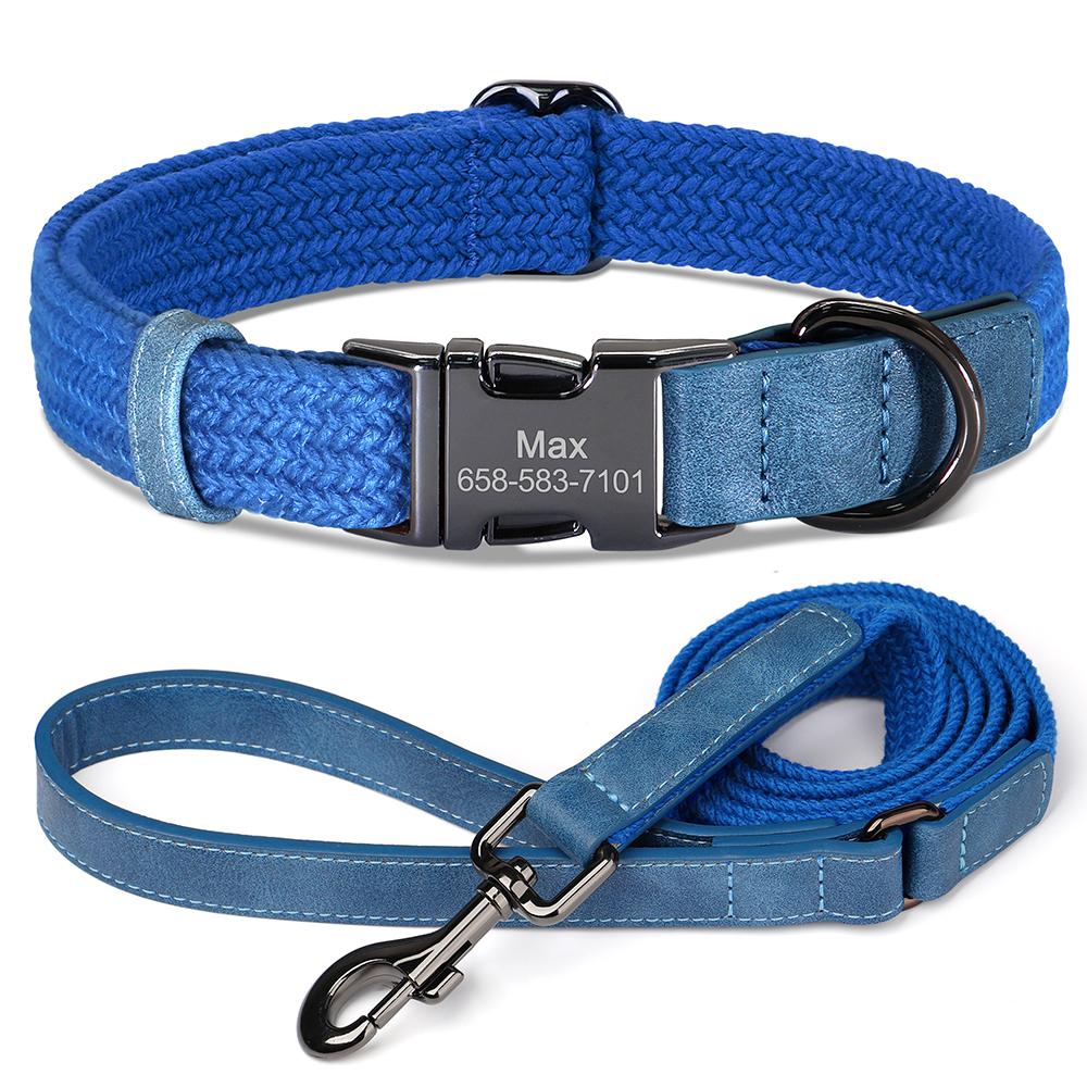Personalisierte Hundeleine und Halsband Set Nylon Hundehalsbänder Mit Leine Verstellbares Haustierhalsband für Kleine Große Hunde Langlebig