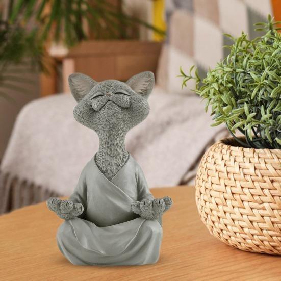 Resin Zen Cat Figurine In Meditation Pose for Home and Office Decor