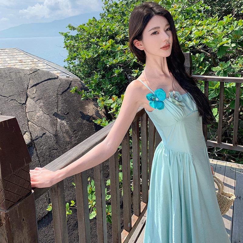 Elegant Blue-Green Maxi Dress: Flowy, Slimming, and Perfect for Vacations