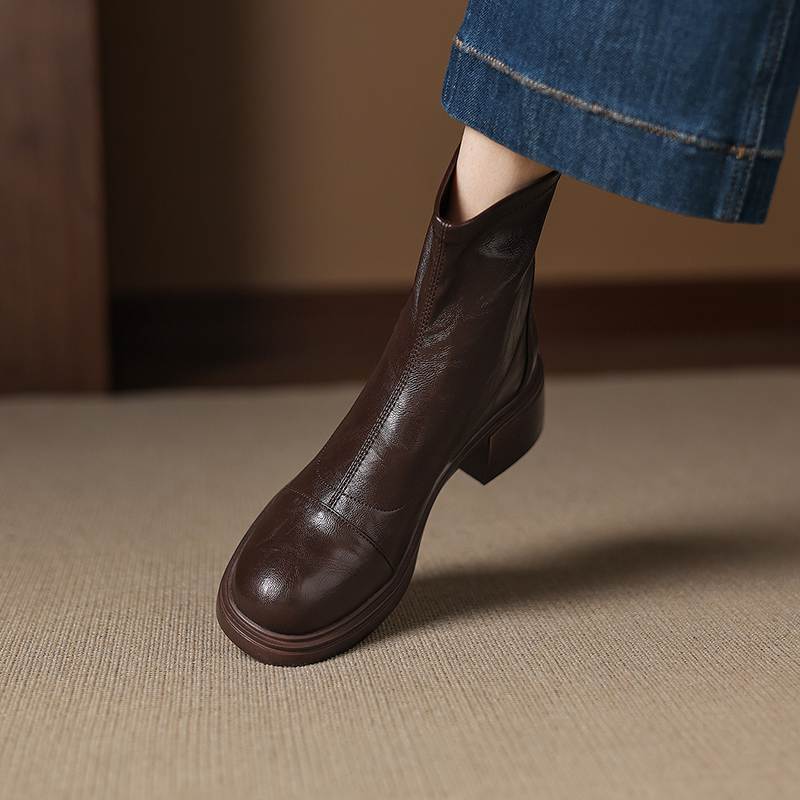 Krazing Pot Microfiber Round Toe Chunky Heels Motorcycle Boots Size 42 Zip Women Pleated Decoration Platform Ankle Boots