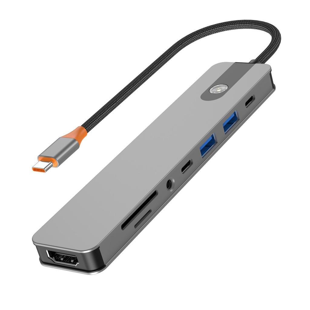 Type-C 8-in-1 Expansion Dock: 4K 60Hz Multi-Function Converter with One-Key Screen Off for Mobile Phones, Tablets, and Computers.