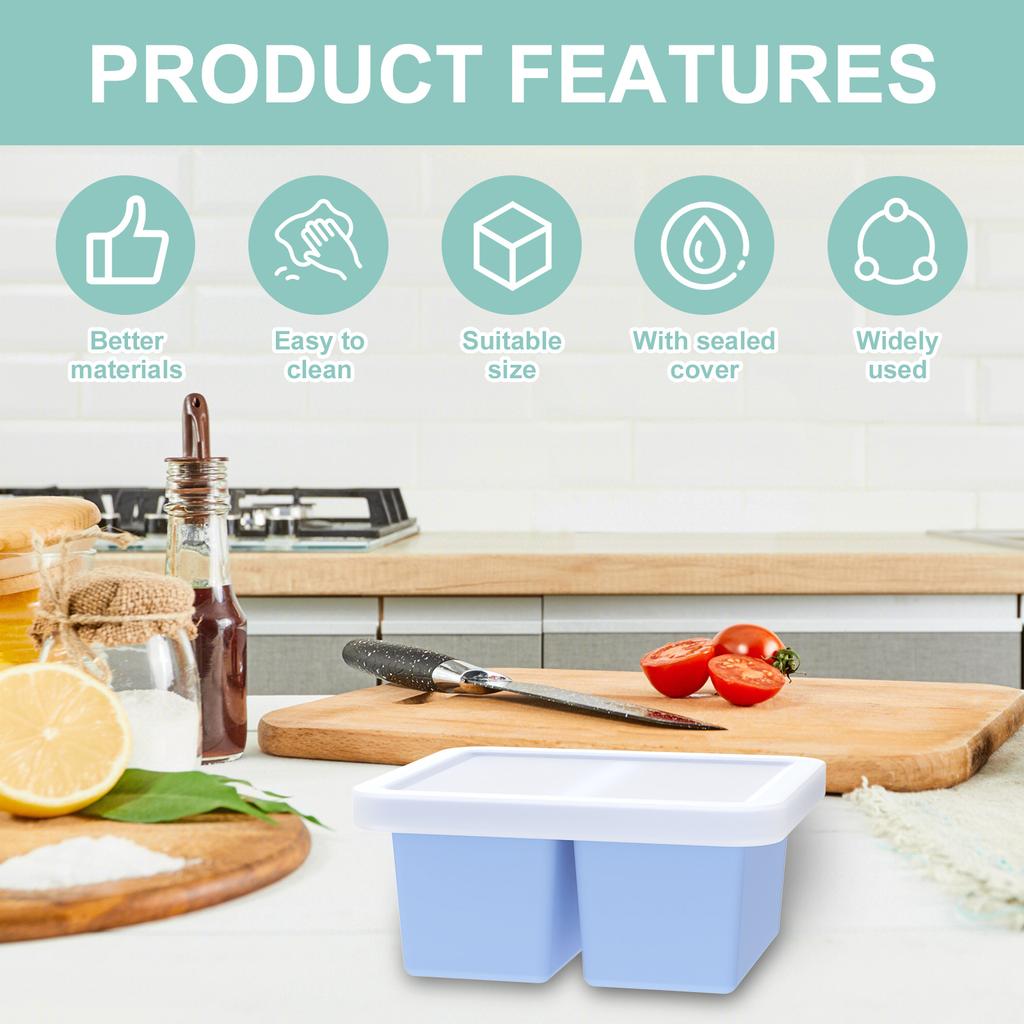 3Pcs Silicone Freezer Tray with Lid Low and High Temperature Resistant 2 Cup Snack Soup Cube Mold Food Freezer Container