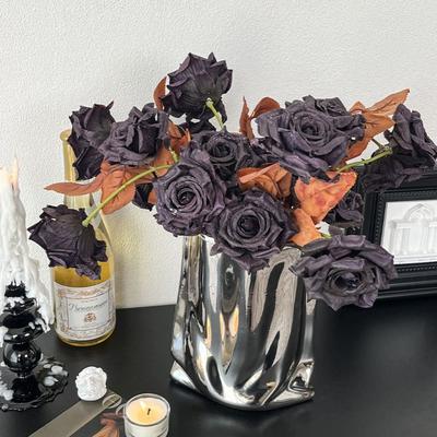 Oil Painting Style Rose Artifiicial Flower Silk Petals Plastic Stem Simulation Flower Photo Props Multicolor Faux Flower