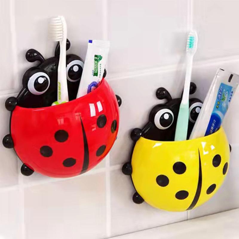 Punch-Free Ladybug Toothbrush Holder – Cute Seven-Star Cartoon Wall-Mounted Storage with Suction Cup.