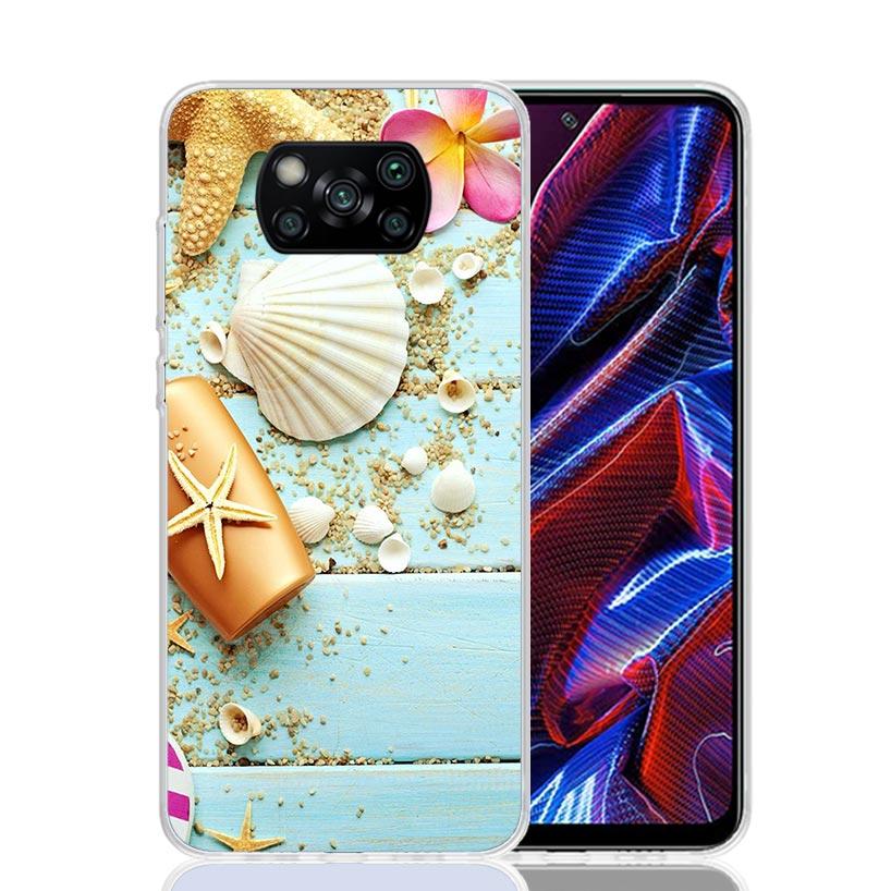 Blue Wood Seashells Sea Star Phone Case For Xiaomi Poco F7 Ultra X7 X6 Pro X5 Redmi 15 15C 13 13C 12 12C 10 10A 10C 9 9A 9C 9T S