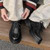 Nowe skórzane buty męskie wiosenno-jesienne biznesowe wizytowe duża głowa styl Hong Kong gruba podeszwa wewnętrzne zwiększenie wysokości brytyjskie 65225 czarne -J