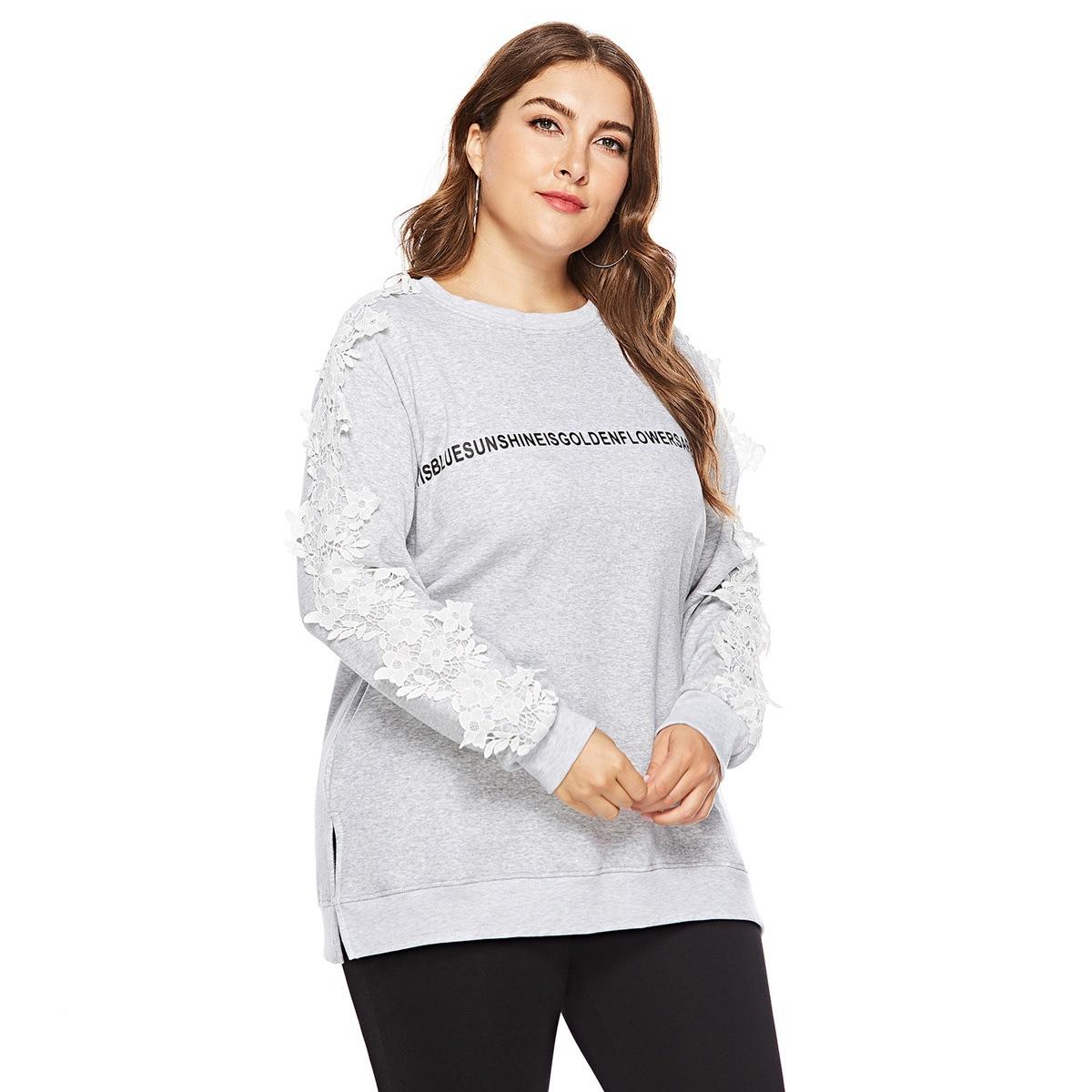 Большие размеры Женская весна и осень круглый вырез пуловер с буквенным принтом длинный — фото 3