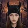 Yarn Winter Pullover Cap Solid Color Knitted Beanie Punk Devil Horns Hat  Autumn/Winter