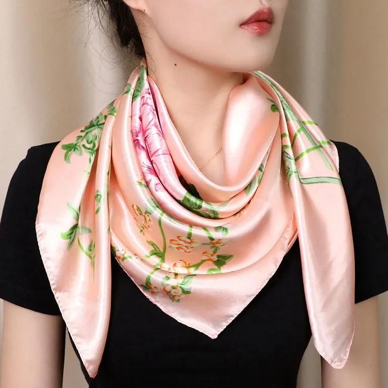 WTEMPO Spring Summer Women s Retro Elegant Printed Scarves Windproof Casual Outdoor Versatile Scarves 90*90cm*1pc розовый