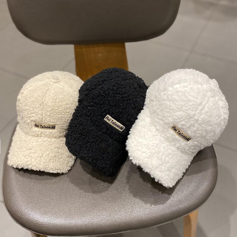 Korean Style Thickened Ins Lamb Velvet Embroidered Letters Baseball Hat for Women Japanese Versatile Winter Warm Baseball Hat Trend