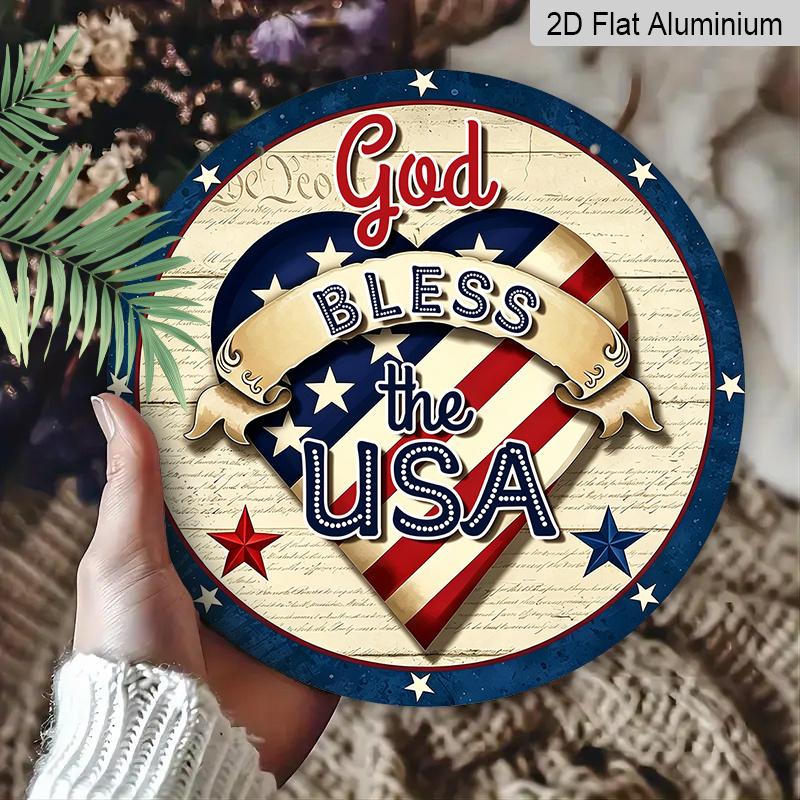 2D Flat, 1pc 30*30cm God Bless The USA Aluminum Decor, America 250th Anniversary Sign Door Hanger, Waterproof Aluminum Plaque, Ideal for Porch, Living