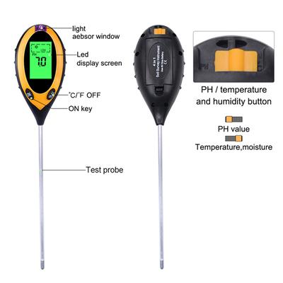 Medidor de pH del suelo 4 en 1, humedad, luz solar y luz para plantas de jardín y césped.