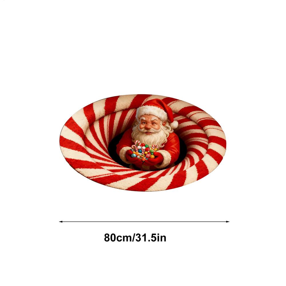 

Christmas Area Rug Non Slip Round Carpet 3D Optical Illusion Floor Mat Holiday Home Decor Gift for Living Room Entryway Office 80cm