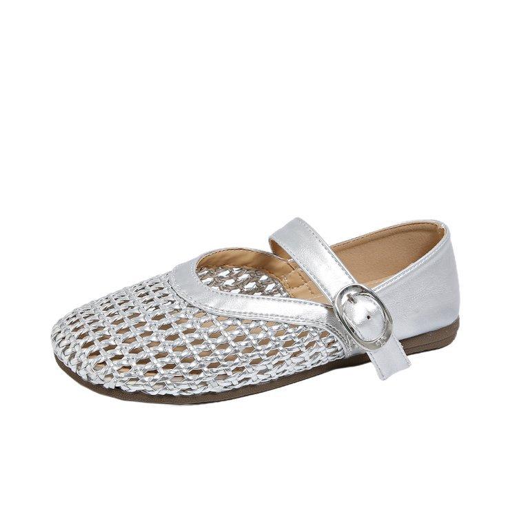 Mesh Mary Jane women's shoes summer 2025 new hollow shallow mouth flat heel flat bottom belt buckle non-slip single shoes