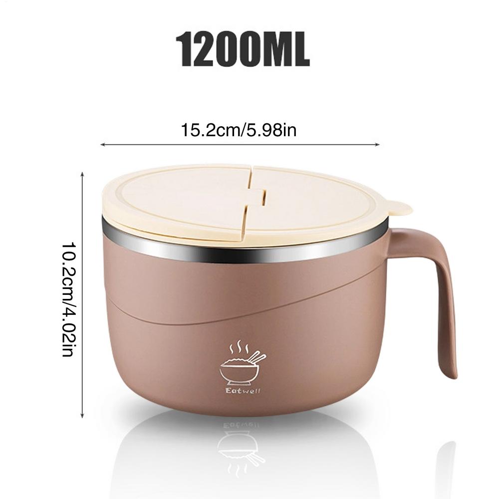 Noodle Bowl Cooker 1200ml Anti-Scalding Soup Mugs with Lid and Fork 304 Stainless Steel Lunch Bowl for Kitchen Pho Soup Pasta