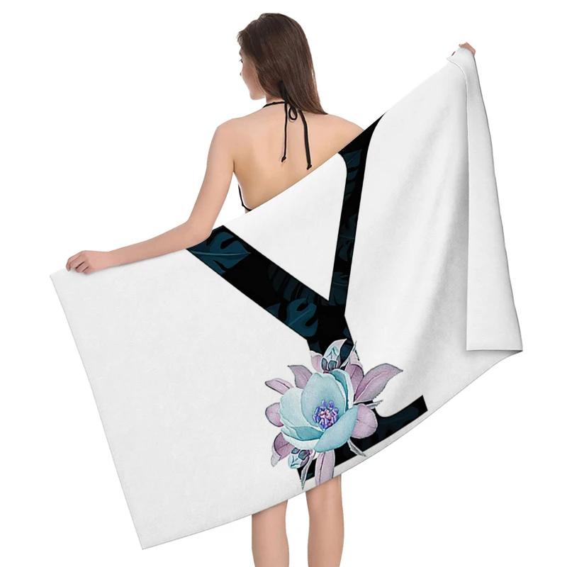 1pz Ghirlanda di fiori con motivo a lettere Telo da spiaggia, Coperta da spiaggia in microfibra ultra-fine, Asciugamano da bagno altamente assorbente, Adatto