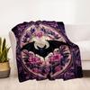 Gothic Bat & Floral Stained Glass Wall Art PrintBlanket Flannel Throw Blanket for Sofa, Bed, Travel, Camping, Office, Couch, Chair, And Bed