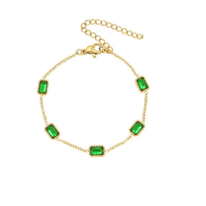 Trendy Light Luxury Gold Emerald Titanium Steel Bracelet for Women
