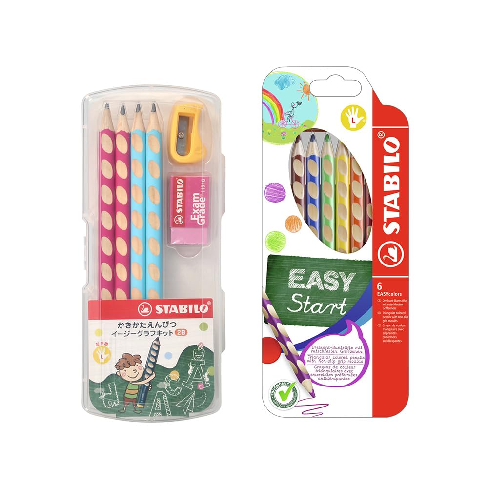STABILO Easy Graph Kit for Learning to Write with 2B Easy Color Left Pencils, Set, Handed, LP0076-331-6