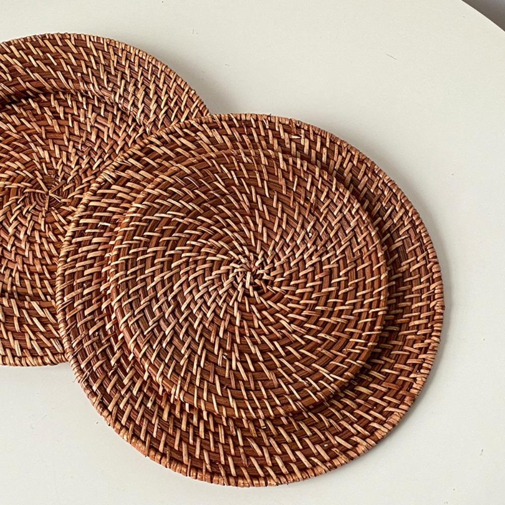 Retro Rattan Tray Handmade Fruit Plate Creative Dessert Plate  Bedroom