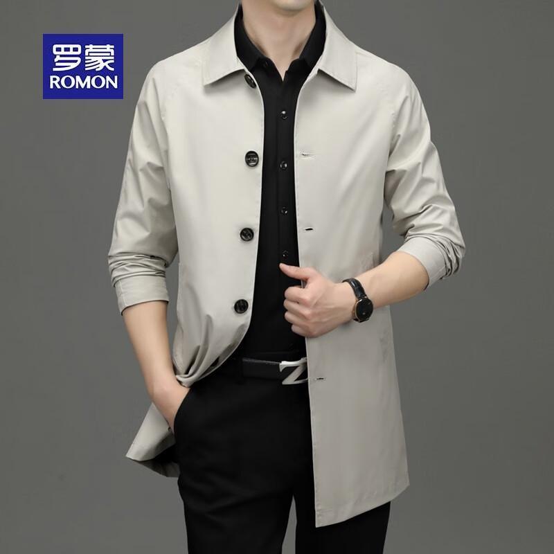 ROMON Men's Mid-Length Business Casual Trench Coat