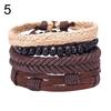 4Pcs/Set Vintage Men Mixed Style Braided Faux Leather Beaded Bracelet Bangle