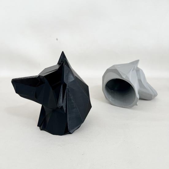 3D Printed Wolf Head Ornament Red Christmas Hat Statue Sculpture Home Office Desktop Trailer Coupling Cover Decoration