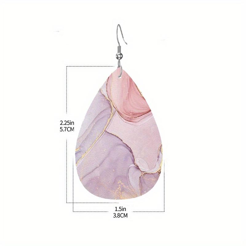 Colorful Marble Pattern PU Leather Earrings For Women Creative Fashion Teardrop Earrings Double-Sided Printing