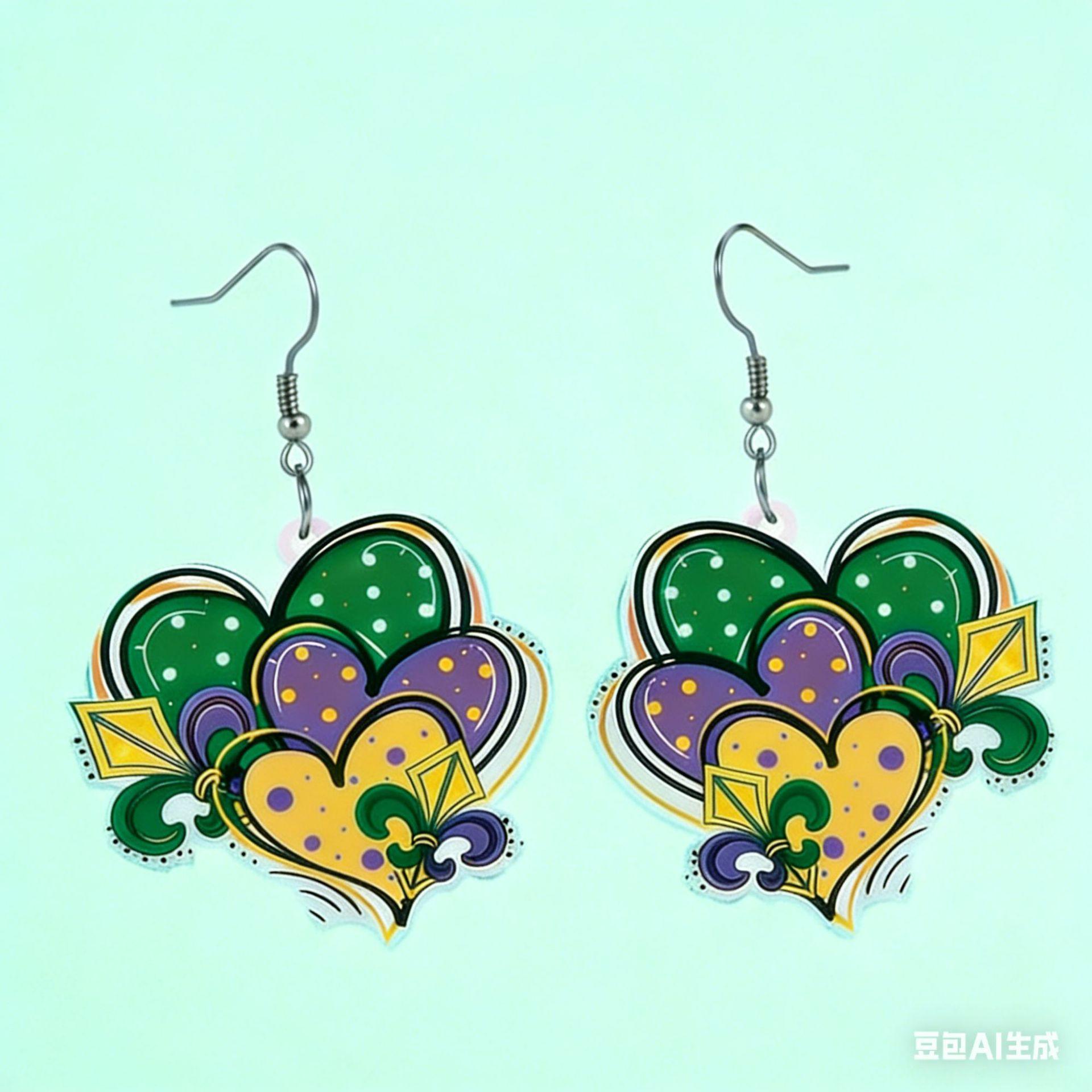 Irish Carnival Love Earrings 2D Acrylic Creative Versatile Green St. Patrick s Love Earrings