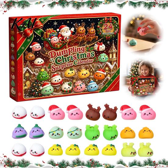Christmas Party Supplies for Students 2026 Dumplings Advent Calendar with 24 Mini Bun Squeeze Collectible Toys Boys Girls Toys, Festive Countdown Box,